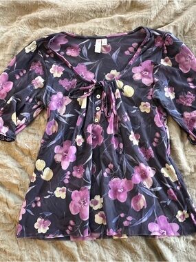 Daisy & Clover Y2K Fairy Spring Floral Sheer Babydoll Blouse Size M 100% Nylon